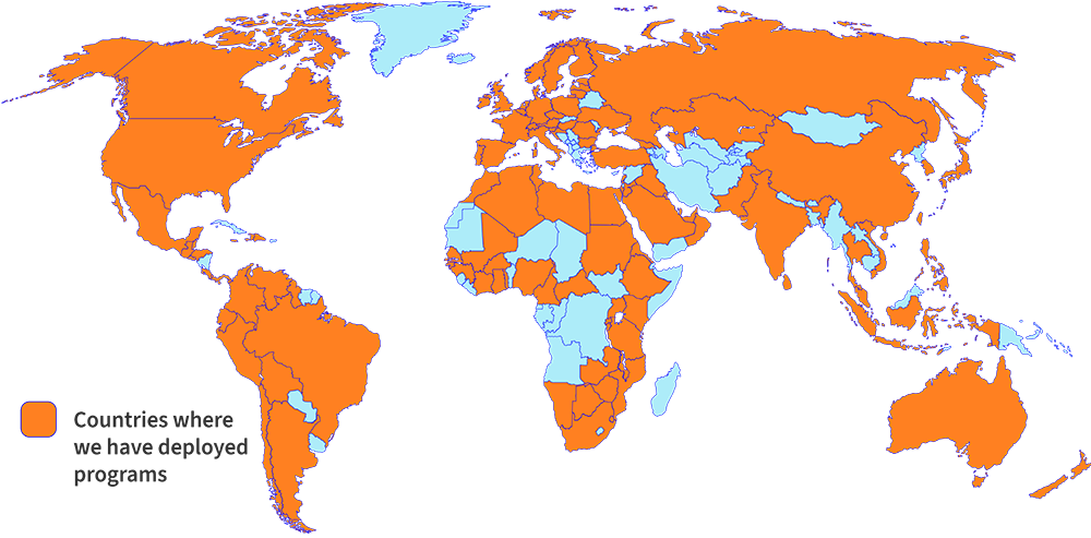 Map of countries where we have deployed programs. Map of countries where we have deployed programs.